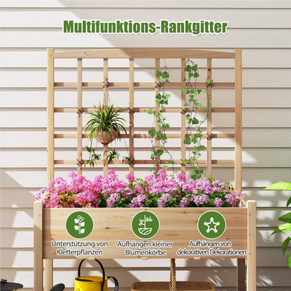 Verhoogde Plantenbak – Bloembak – Moestuinbak – Kruidenbak – Tuinbak Met Klimrek – Natuurlijk Grenenhout – Ingebouwd Klimrek – 4 Drainagegaten – 119 x 60 x 160 cm