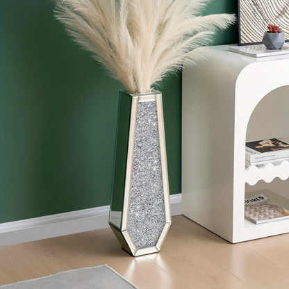Extra Hoge Vaas – Grote Vazen – Bloemvaas – Interieurvaas – Decoratieve Vaas – Set Van 2 – Spiegelend Glas Met Crushed Diamond – 68 Cm Hoog