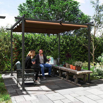 Pergola – Tuinpaviljoen – Prieel – Terrasoverkapping – Zonwering – Uitschuifbaar Polyester Dak – 3x3 Meter – UPF30+ Bescherming
