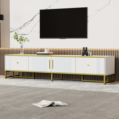 TV Meubel – TV Kast – TV Dressoir – TV Meubels – Media Meubel – Wit Met Gouden Rand – 180x40x40 cm – Verstelbare Poten & Kabeldoorvoer