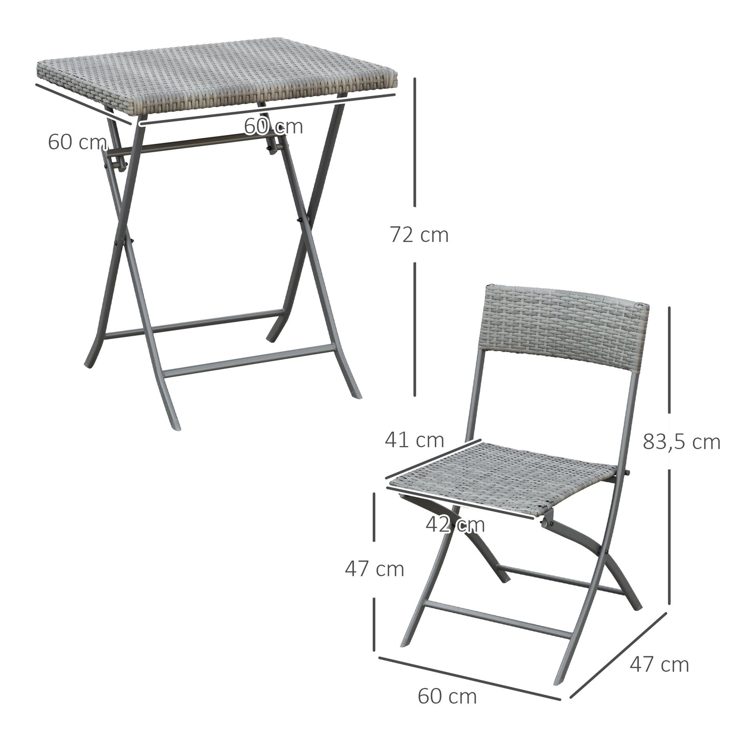 Bistroset – Tuinset – Balkonset – Tuinmeubel – Tuintafelset – Polyrattan – Compact – Voor 2 Personen – Grijs