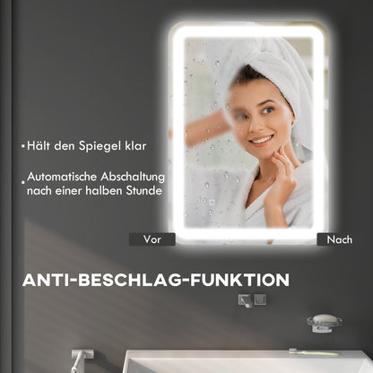 Bathroom Mirror, Illuminated, Touch Control, Fog-Free, Dimmable, 3 Light Colors, 50X70, Silvery
