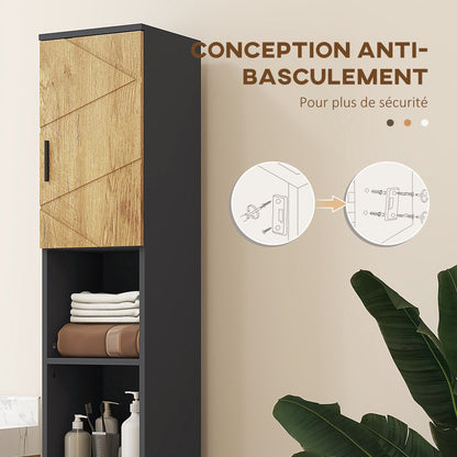 Colomnkast Badkamer – Opslagkast – Badkamerkast – Toiletkast – Badkamermeubel – Verstelbare Planken – Donkergrijs Eikenhout – 30 x 30 x 183 cm
