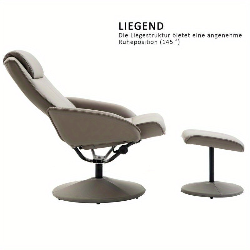 Draaifauteuil – Draaistoel – Relaxfauteuil – Loungestoel – Zithoekstoel – 360° Draaibaar – Comfortabele Ottoman – Stevig Kunststof & Houten Frame – Gemakkelijk Reinigbare Stof – Beige/Grijs