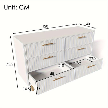 Ladekast – Ladenkast – Kommode – Dressoir – Opbergkast – Massief Houten Wit – 6 Lades Met Gouden Knoppen – Kant-en-Klaar Gemonteerd