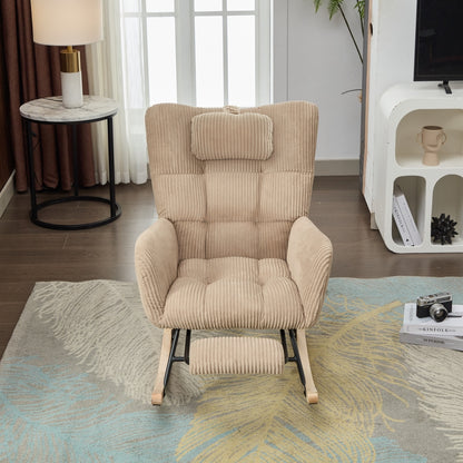 Rocking Chair with Invisible Rocker Base & Neck - Soft Upholstered High-Back Brown Armchair, - Padded Seat, Easy Assembly, Durable Metal-Free Fabric for, & Room (No Wood)