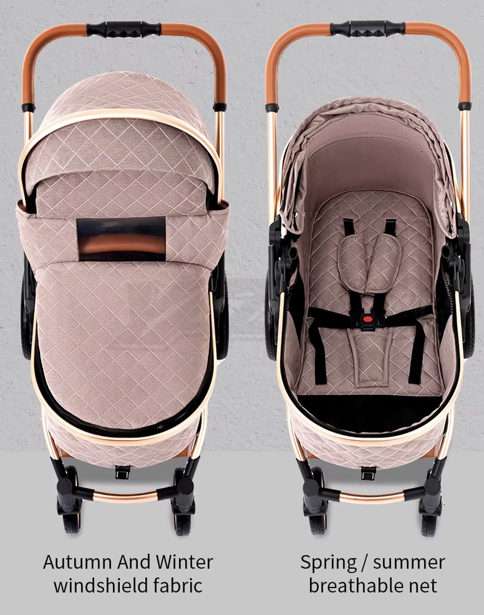 Kinderwagen 3 in 1 - Kinderwagen - Bedje - Buggy - Autostoel - Opvouwbaar - Aluminium frame - Chocolate/bruin - Zilver - Zwart
