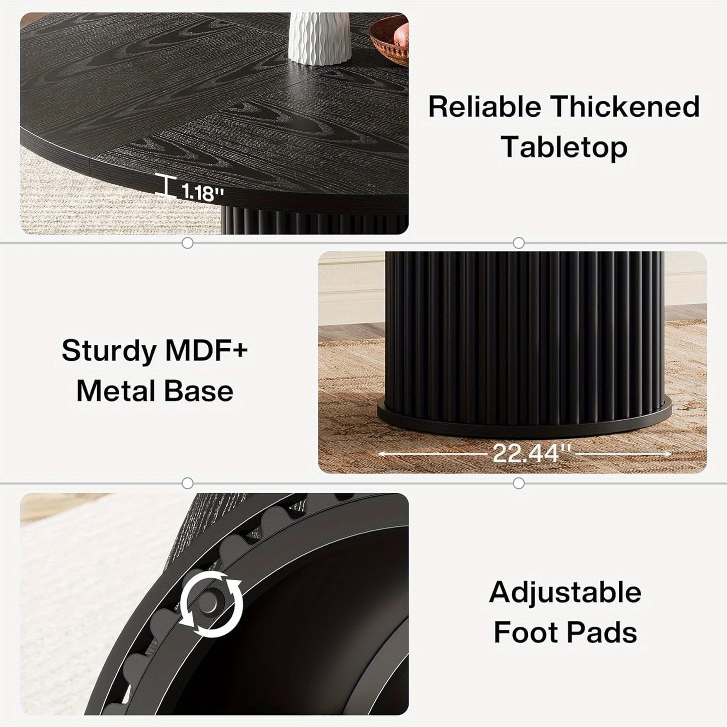 Ronde Eettafel – Eettafel Rond – Keukentafel – Eetkamertafel – Tafel Rond – 120 cm Diameter – MDF Tafelblad – Mat Zwart Metalen Onderstel