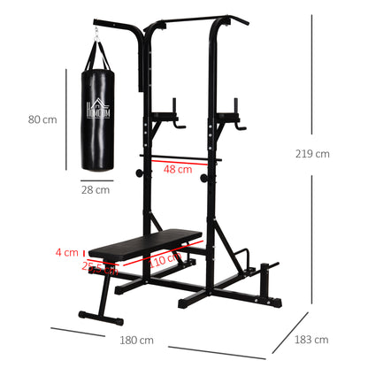 Multifunctioneel Trainingsstation – Pull-Up Bar – Dip Station – Fitnessapparaat – Thuisgym – Inclusief Punching Bag – Versterkt Staal – Compact 180x183x219 cm