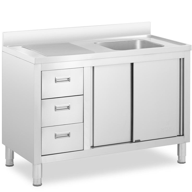 Roestvrijstalen Spoelbak – Keukenspoelbak – Spoelunit – Spoelbak Met Kast – Onderbouw Spoelbak – Diepe Spoelbak 40x40x30 cm – Rvs Materiaal Met Schuifdeuren
