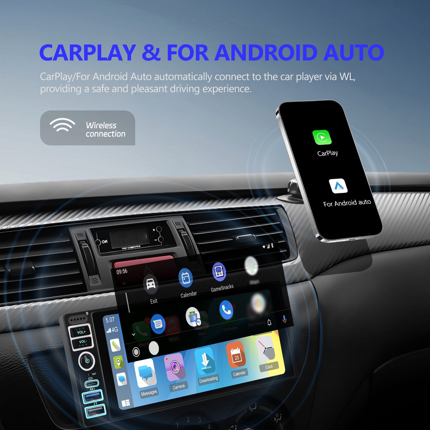 Autoradio – Auto Radio – Autoradio Met Bluetooth – Auto Stereo – 1 DIN Autoradio – 6,9 Inch Scherm – Draadloze CarPlay & Android Auto Met Achteruitrijcamera En Microfoon