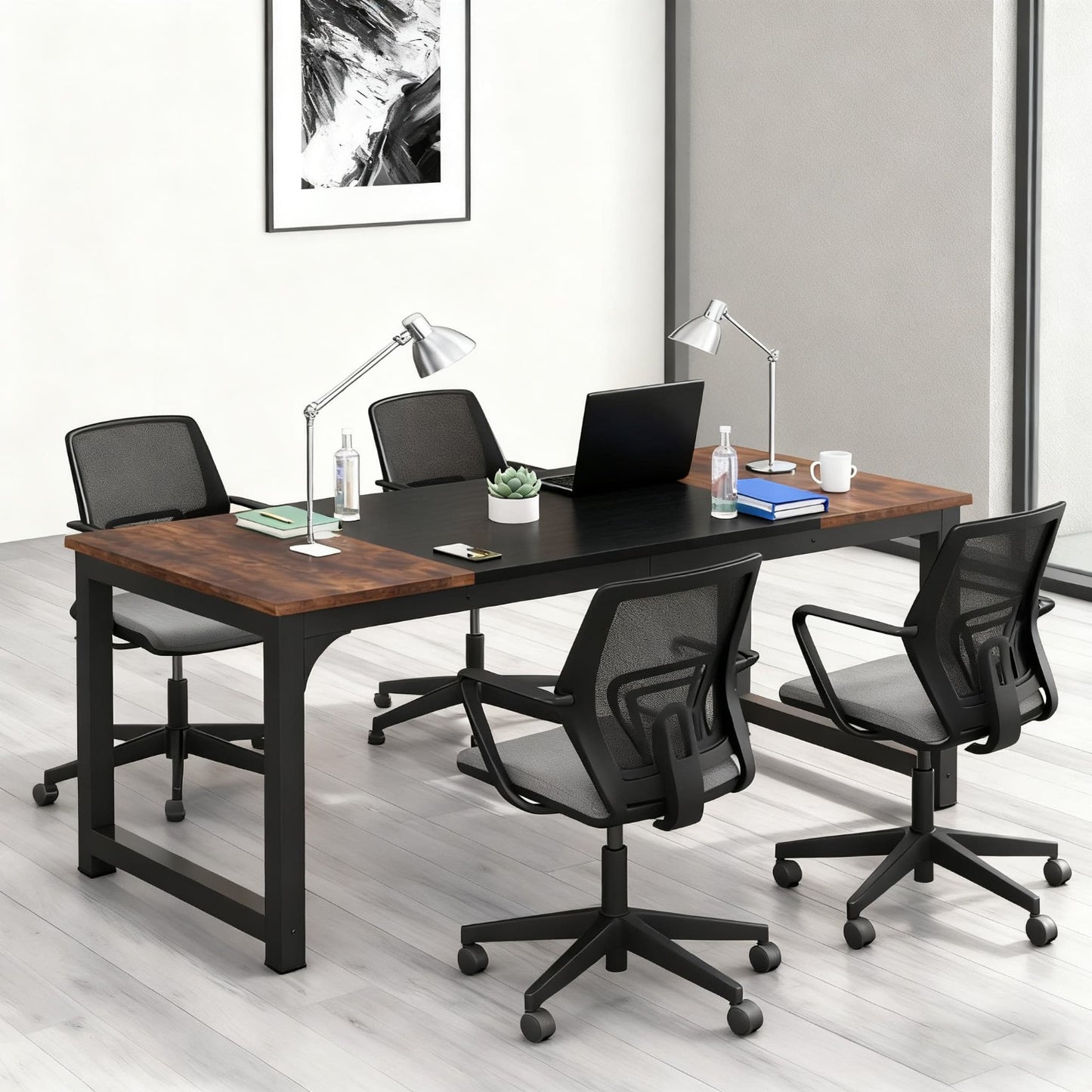 Extra Lang Bureau – Werkplek – Computertafel – Studietafel – Eettafel – Industrieel Design – Ruim Werkblad 180 cm – Stevig Gefineerd Hout