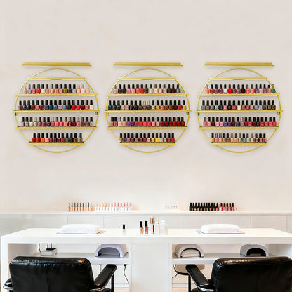 Circular Five-Layer Iron Nail Polish Gel Display Rack Six-Piece Set - Golden