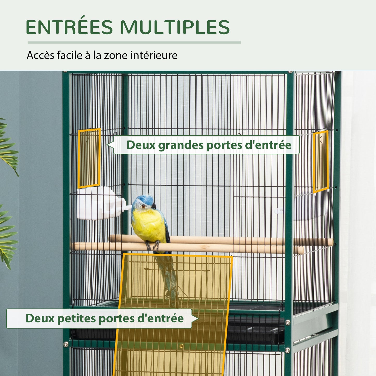 Vogelkooi Binnen – Vogelkast – Vogelkooi Groot – Vogelkooi Met Wieltjes – Vogel Kooi Groen – Ruime Metalen Kooi – 4 Deuren – Makkelijk Verplaatsbaar