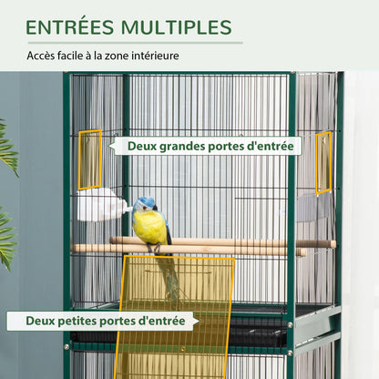 Vogelkooi Binnen – Vogelkast – Vogelkooi Groot – Vogelkooi Met Wieltjes – Vogel Kooi Groen – Ruime Metalen Kooi – 4 Deuren – Makkelijk Verplaatsbaar