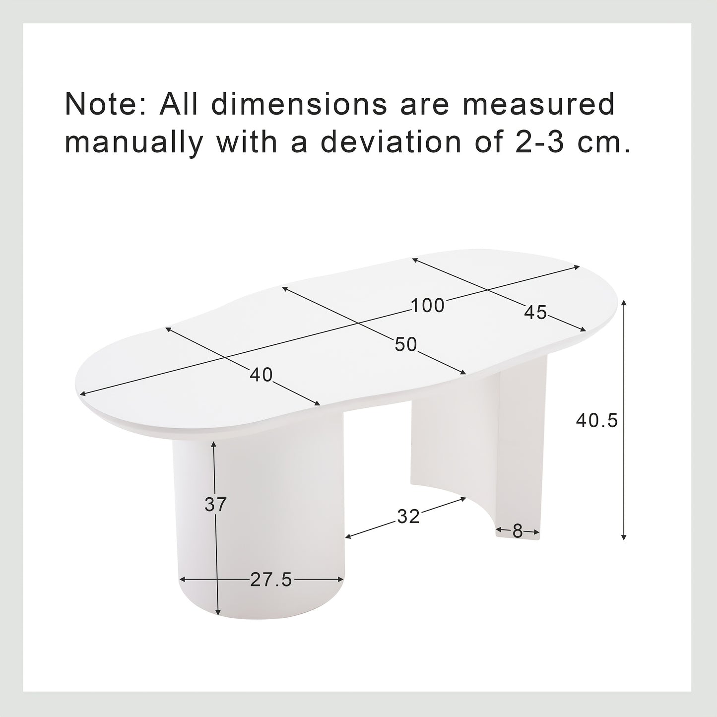 100cm Modern White Curved Coffee Table - Large Oval-like MDF Tabletop with Easy Assembly, Durable Baked Lacquer Surface & Irregular Shape for, Office - Minimalist Furniture (No Wood, Fits Scandinavian/ Decor)