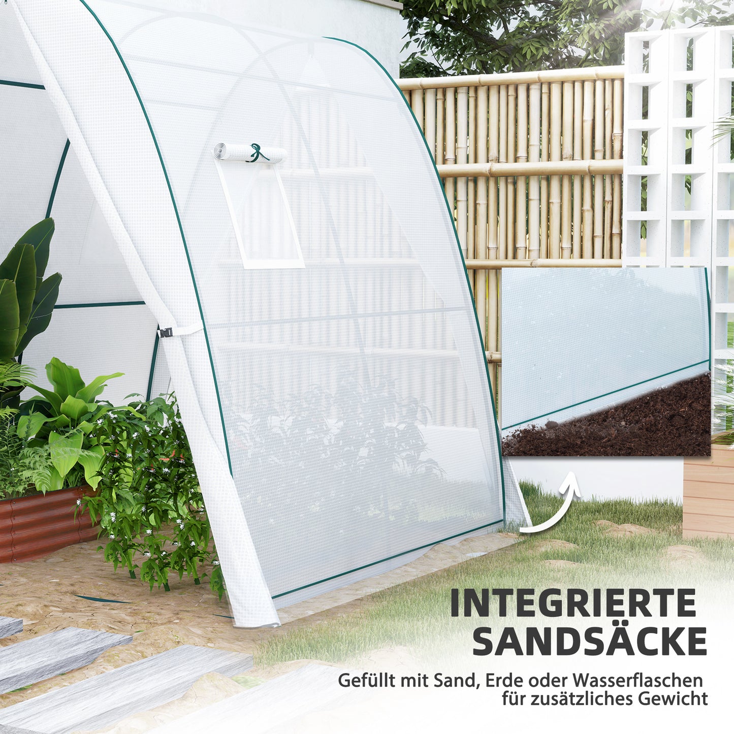 Boogkas – Tuinkas – Kweekkas – Kas – Groentekas – Wit – 1,8 x 1,8 x 2 Meter – Ventilatieraampjes en Zandzakken voor Extra Stabiliteit