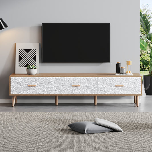 TV Meubel – TV Kast – TV Dressoir – Lowboard – TV Meubelen – Scandinavisch Design – 150x35x39 CM – Lichte Houtstructuur Met Witte Fronten