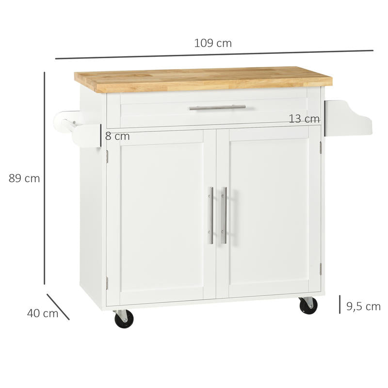 Mobiele Keukeneiland Wagen – Keukentrolley – Keukenkar – Serveerwagen – Opbergwagen – MDF Hout – 4 Wielen Met Rem – Compact 109x40x89 cm