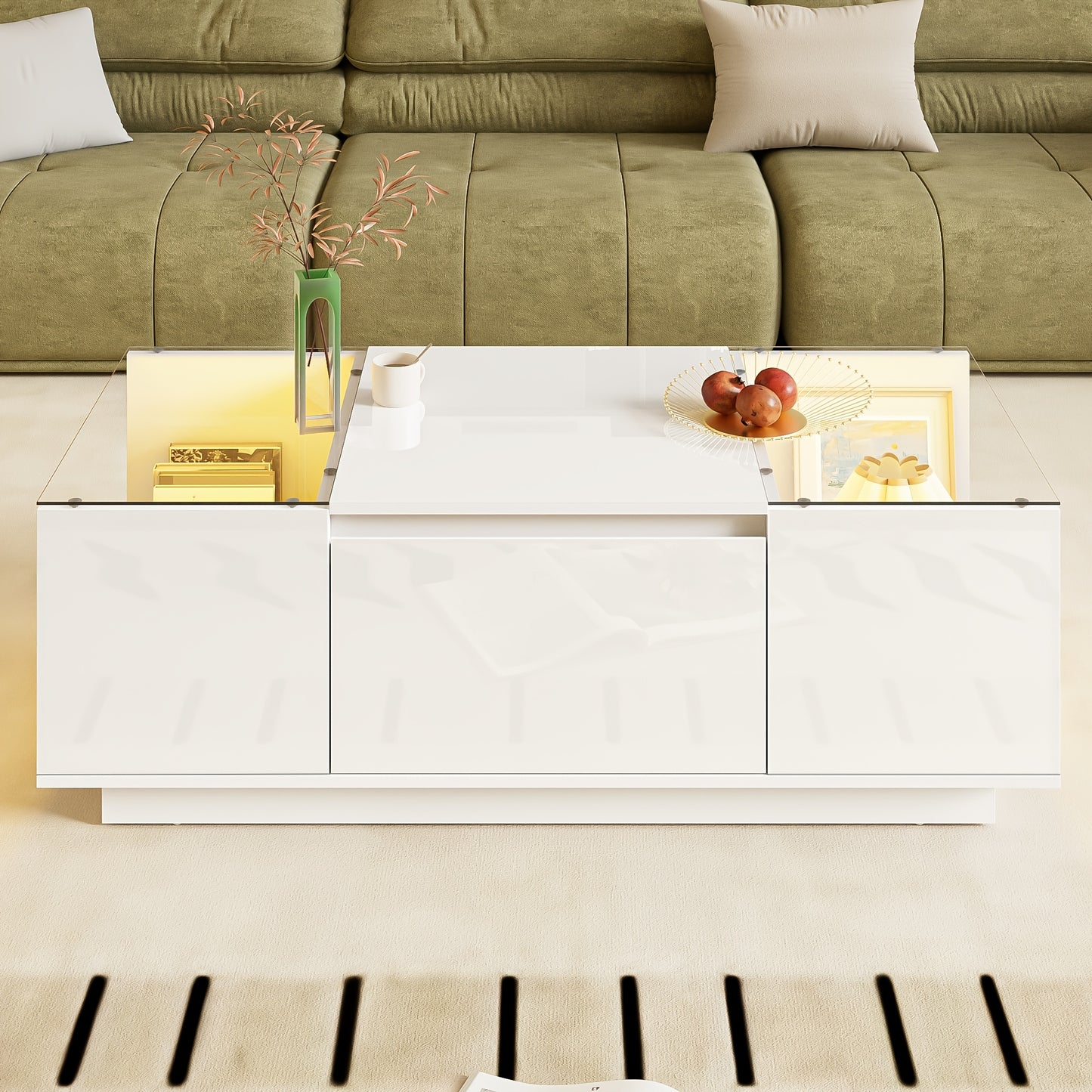 Salontafel – Koffietafel – Woonkamertafel – Bijzettafel – Wit – Glazen Blad – 2 Lades – Ruimtebesparend & Eenvoudige Montage