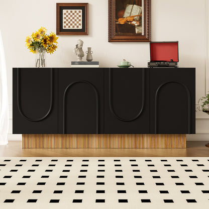 Modern 4-door Side-Panel Cabinets | Spacious Storage Space, Clear U-shaped Structure, Metal Material, Floor Mount, Ideal for Living and Dining Rooms, Practical Multi-Compartment Organization