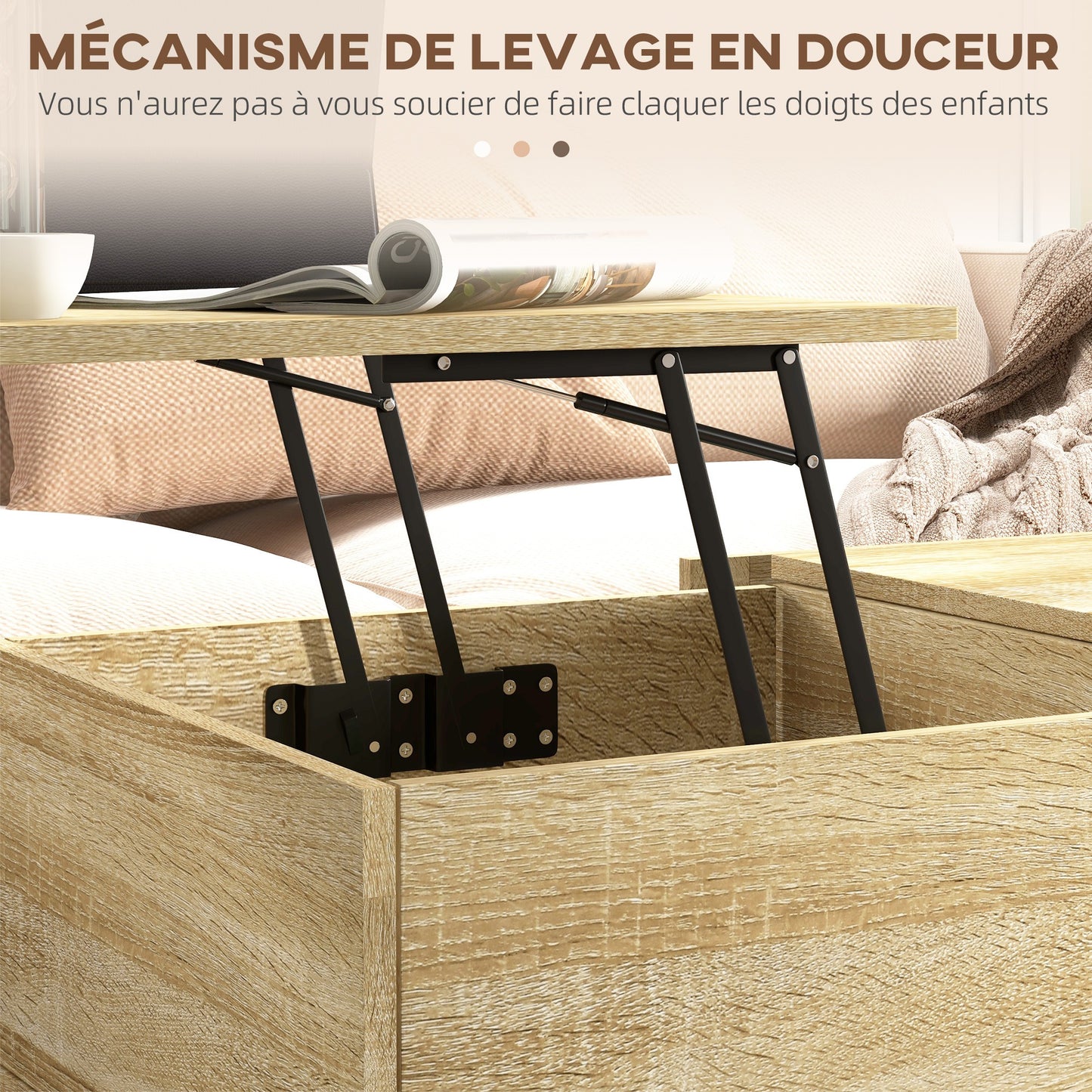 Salontafel – Koffietafel – Woonkamertafel – Bijzettafel – Tafelblad Met Verhoger – 2 Grote Lades – Stalen Poten – 106 x 56,3 x 48 cm – Natuurlijke Houtlook