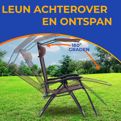 Lounge Stoel – Tuinstoel – Ligstoel – Relaxstoel – Verstelbare Stoel – Ingebouwd Zonnescherm – Afneembare Zijtafel met 2 Cupholders