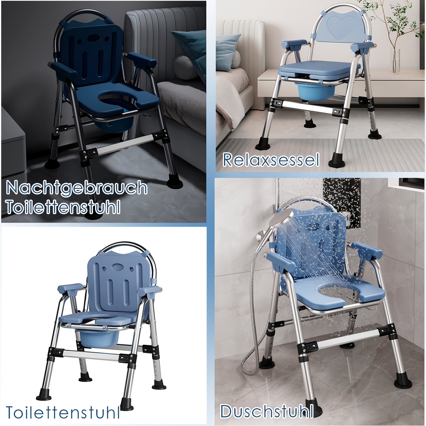 Toiletemmerstoel – Toiletstoel – Postoel – Commode Stoel – Douchestoel – In Hoogte Verstelbaar – Comfortabele Gewatteerde Zitting – Draagvermogen 200 kg