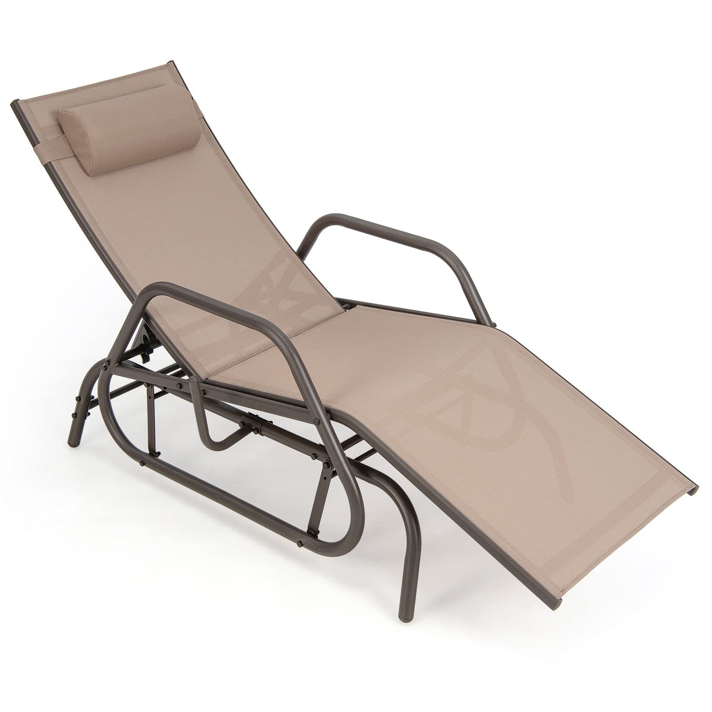 Ligbed – Ligstoel – Schommelstoel – Tuinstoel – Loungebed – 3-Standen Verstelbare Rugleuning – Ademend Sneldrogend Stof – Bruin