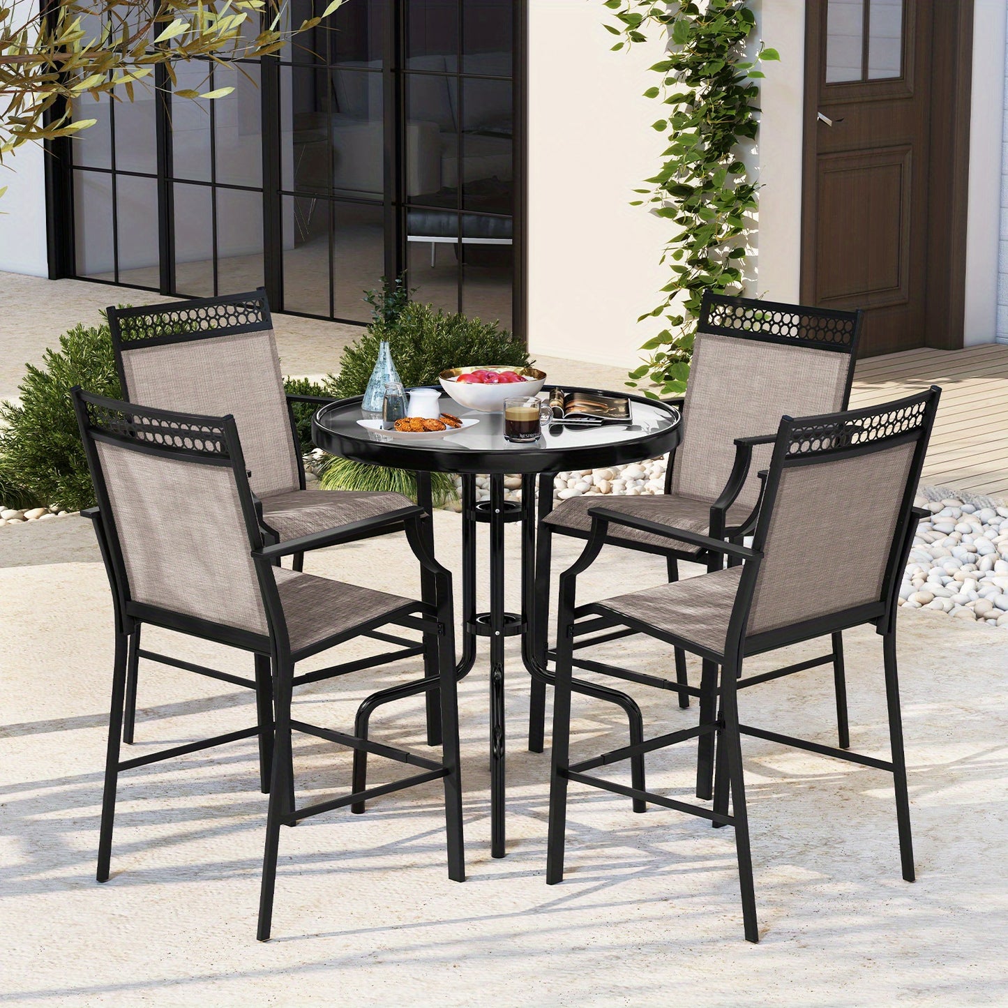 Barstoel – Barkruk – Barstoel Set – Barkrukken – Barstoelen – Outdoor Stof – Met Voetsteun – Hoogte 63 cm – Met Metalen Frame