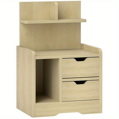Nachtkastje – Bijzettafel – Nachtkast – Bijzettafeltje – Bedtafeltje – Natuurlijk Hout – Compact 40x30x60 cm – 2 Lades & Open Vak