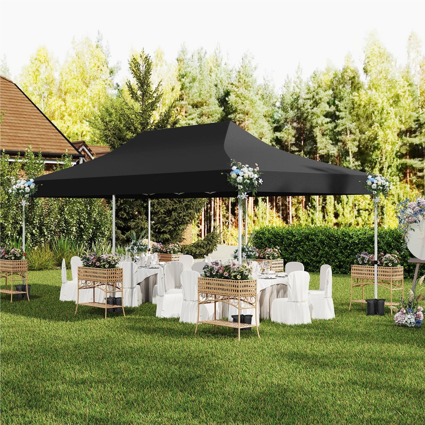 Paviljoen – Tuinpaviljoen – Partytent – Tenten – Evenementen Tent – 3 x 6 m – Waterdicht Oxford Stof met UV-bescherming 50+ – Inclusief 6 Zijwanden en 6 Zandzakken – Zwart