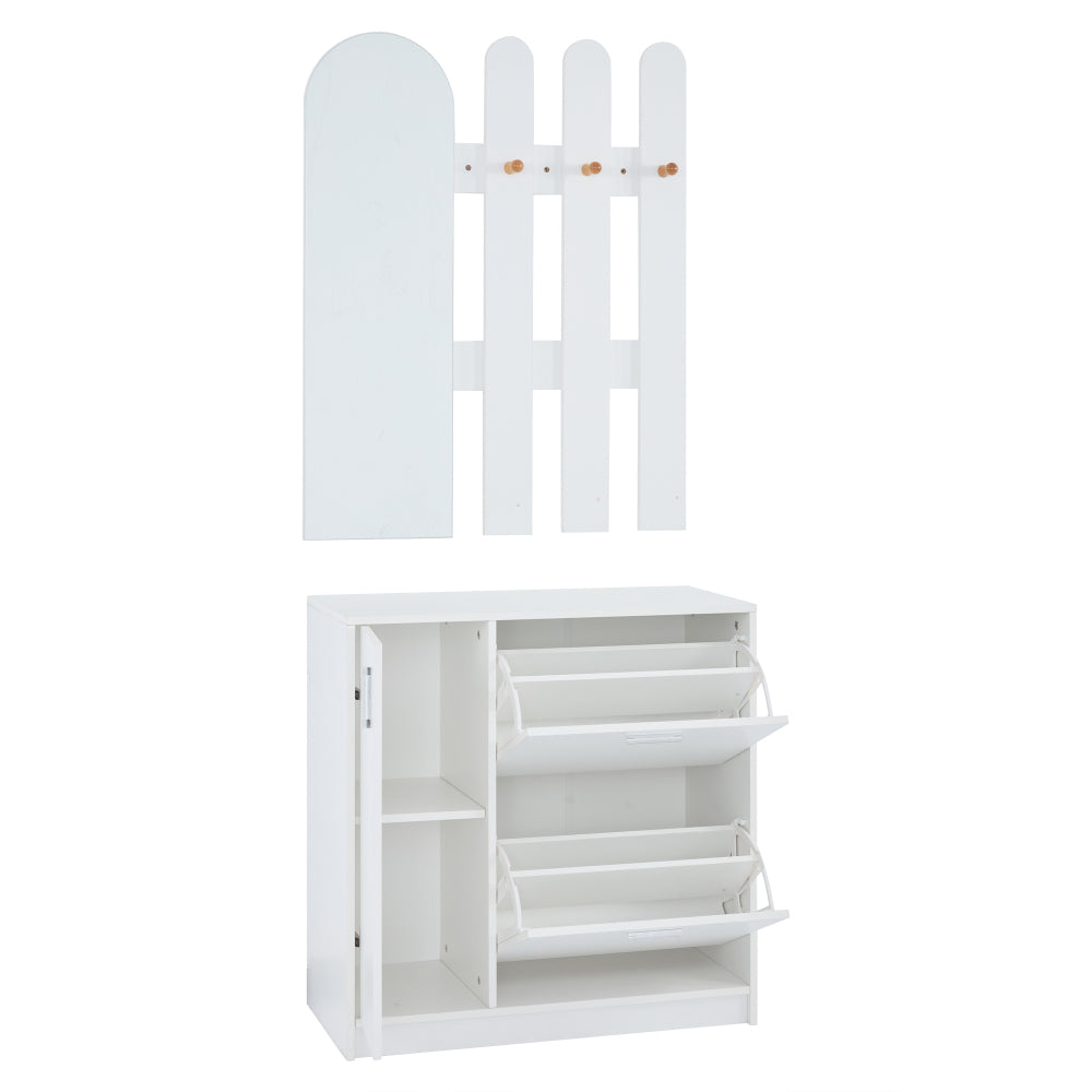 Schoenenkast – Schoenenrek – Schoenenopberger – Schoenenkastje – Schoenenkast Wit – Ruimtebesparend Design – Spiegel Met Haken
