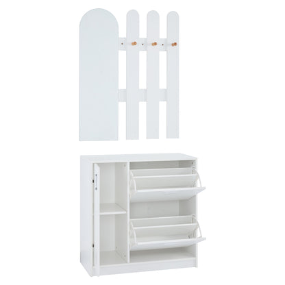 Schoenenkast – Schoenenrek – Schoenenopberger – Schoenenkastje – Schoenenkast Wit – Ruimtebesparend Design – Spiegel Met Haken