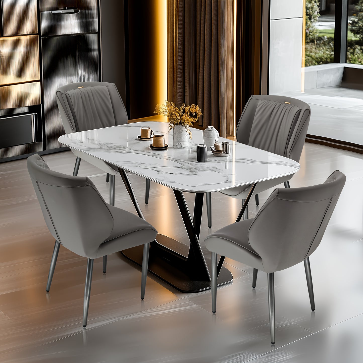 Eetkamerstoel – Stoel – Kuipstoel – Armstoel – Designstoel – Ergonomisch Gevormd – Memory Foam Zitting – Met Metalen Onderstel – Donkergrijs