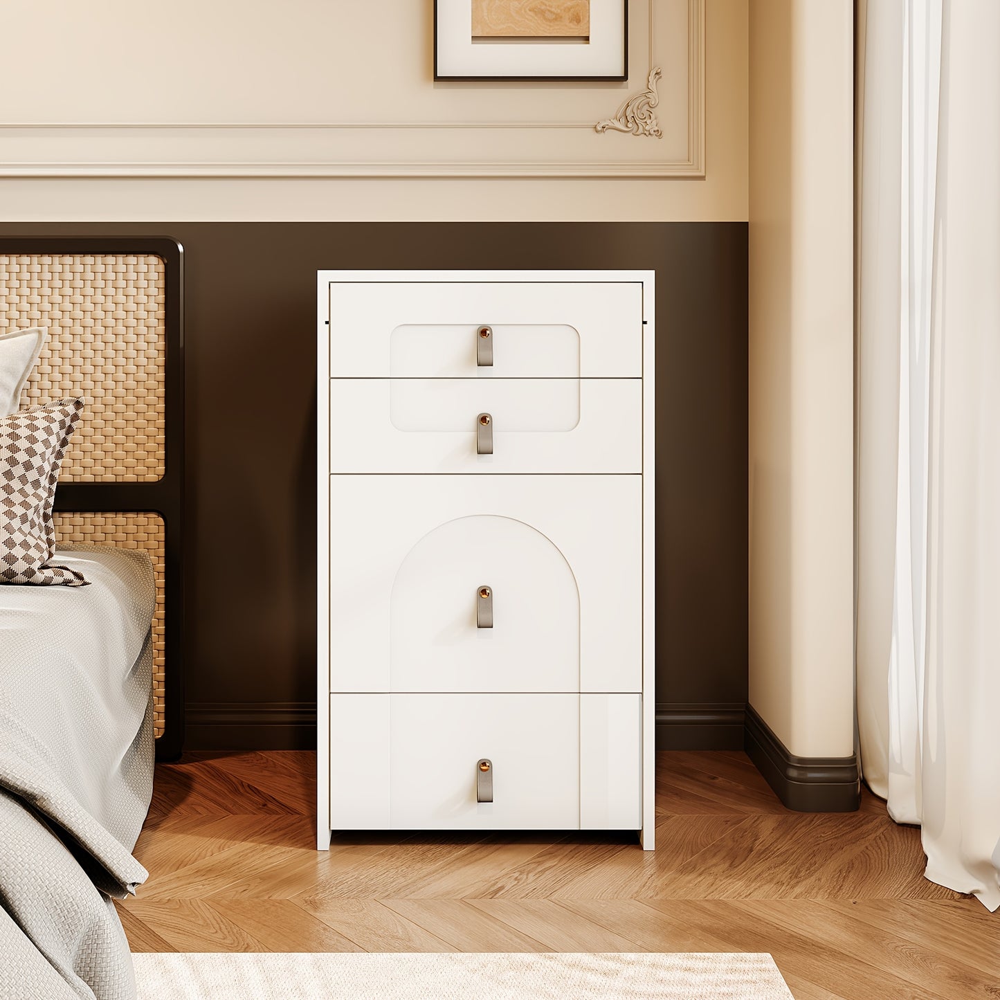 Opbergkruk – Opbergstoel – Nachtkastje – Kaptafel – Zitkruk – Wit – Bamboe – Ingebouwde Spiegel – Compact Design