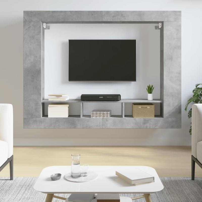TV-Meubel – TV-Kast – TV-Meubelset – TV-Standaard – Lowboard – Betonlook Grijs – Stalen Frame – Houten Constructie – Geschikt Tot 60 Inch – Compact & Duurzaam