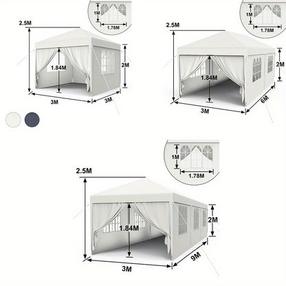 Garden Gazebo Party Tent with 4 Side Panels and Windows UV Protection, Suitable for Gardens, Parties, Weddings and Picnics (3x3m/3x6m/3x9m, Grey/White) - QUORE