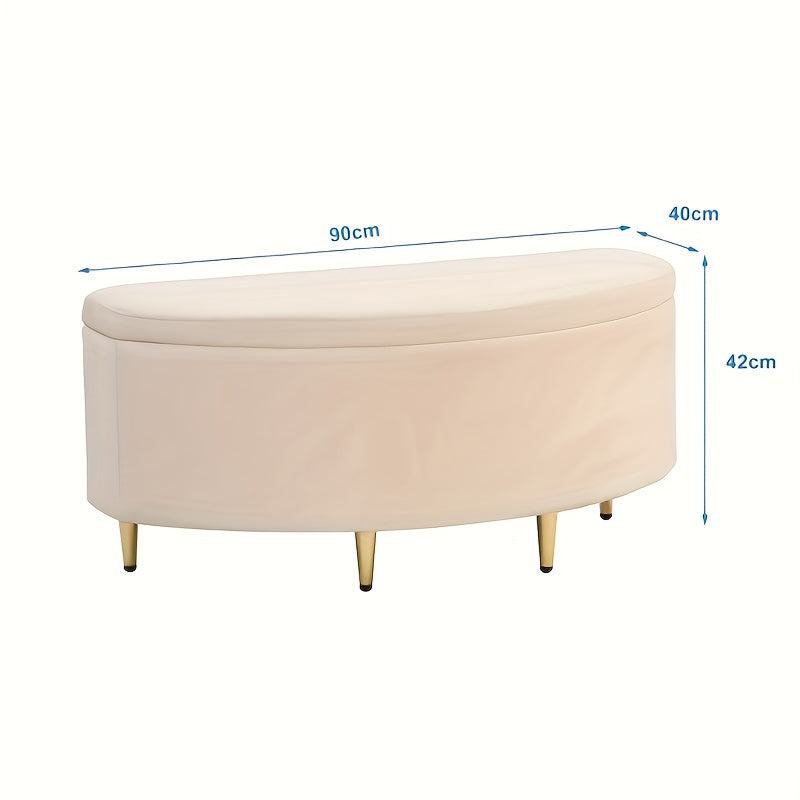 Opbergkoffer Bankje – Opbergkist Bank – Opbergbox Bankje – Schoenenbank – Halbank – Beige Velvet Bekleding – 90x40x42 cm – Metalen Pootjes