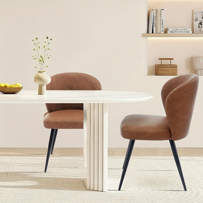 Eetkamerstoelen – Stoelen – Kuipstoelen – Keukenstoelen – Zwarte metalen poten – Kunstleer – Ergonomisch – Foamzitting – Set van 2 – Bruin