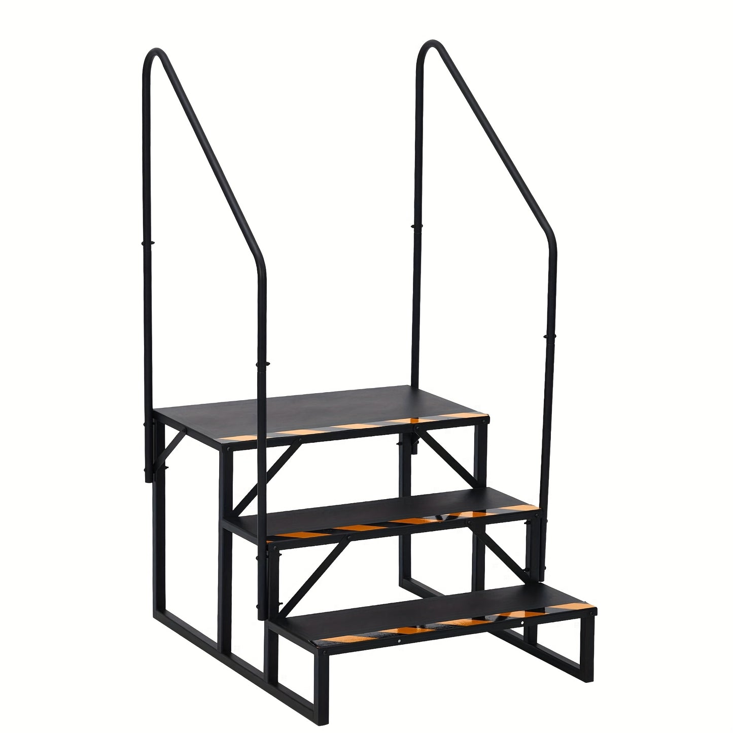 3-Step Heavy Duty RV Steps with Handrail - Non-Slip Wide Base & Sturdy A-Frame Ladder, Portable Outdoor/ Stairs for RV, Travel Trailer, Hot Tub, Pool, Trampoline - Step Ladder with Non-Slip Treads (No Power Required)