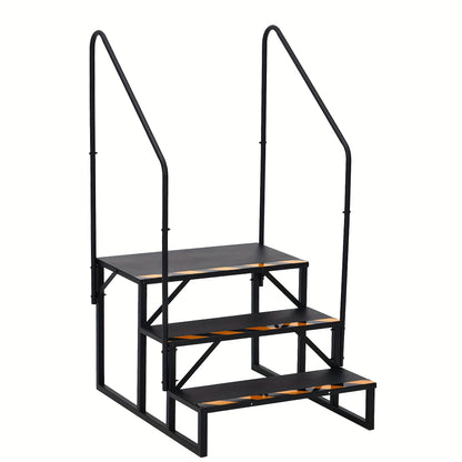 3-Step Heavy Duty RV Steps with Handrail - Non-Slip Wide Base & Sturdy A-Frame Ladder, Portable Outdoor/ Stairs for RV, Travel Trailer, Hot Tub, Pool, Trampoline - Step Ladder with Non-Slip Treads (No Power Required)