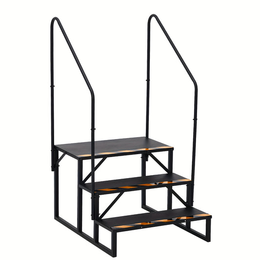 3-Step Heavy Duty RV Steps with Handrail - Non-Slip Wide Base & Sturdy A-Frame Ladder, Portable Outdoor/ Stairs for RV, Travel Trailer, Hot Tub, Pool, Trampoline - Step Ladder with Non-Slip Treads (No Power Required)