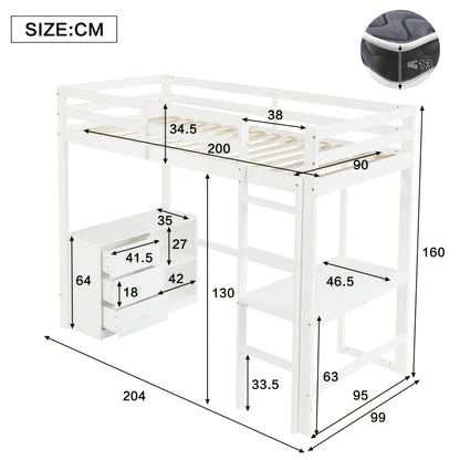 Hoogslaper – Stapelbed – Bedbank – Halfhoogslaper – Kinderbed – Wit Design – Inclusief Bureau en Opbergruimte – Bedmaat 90x200 cm – Volledig Gemonteerd