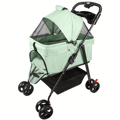 Dierenwagen – Hondenbuggy – Huisdierenwagen – Kattenwagen – Wandelwagen – Opvouwbaar – Afneembare Mand – Lichtgewicht 50x65x99 cm – Geschikt Tot 15 kg – Ademend Gaas