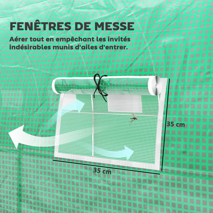 Tuinkas – Tuinserre – Kas – Groentetunnel – Tuinkas Tunnel Groen – 24 m² – 16 Ramen Met Muskietennet – Gegalvaniseerd Stalen Frame – PE Zeildoek Met UV-Bescherming