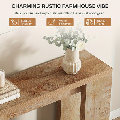 Sidetable – Consoletafel – Wandtafel – Haltafel – Bijzettafel – Houten Farmhouse Stijl – Compact 160x29,5x85 cm – Licht Eiken Bruin