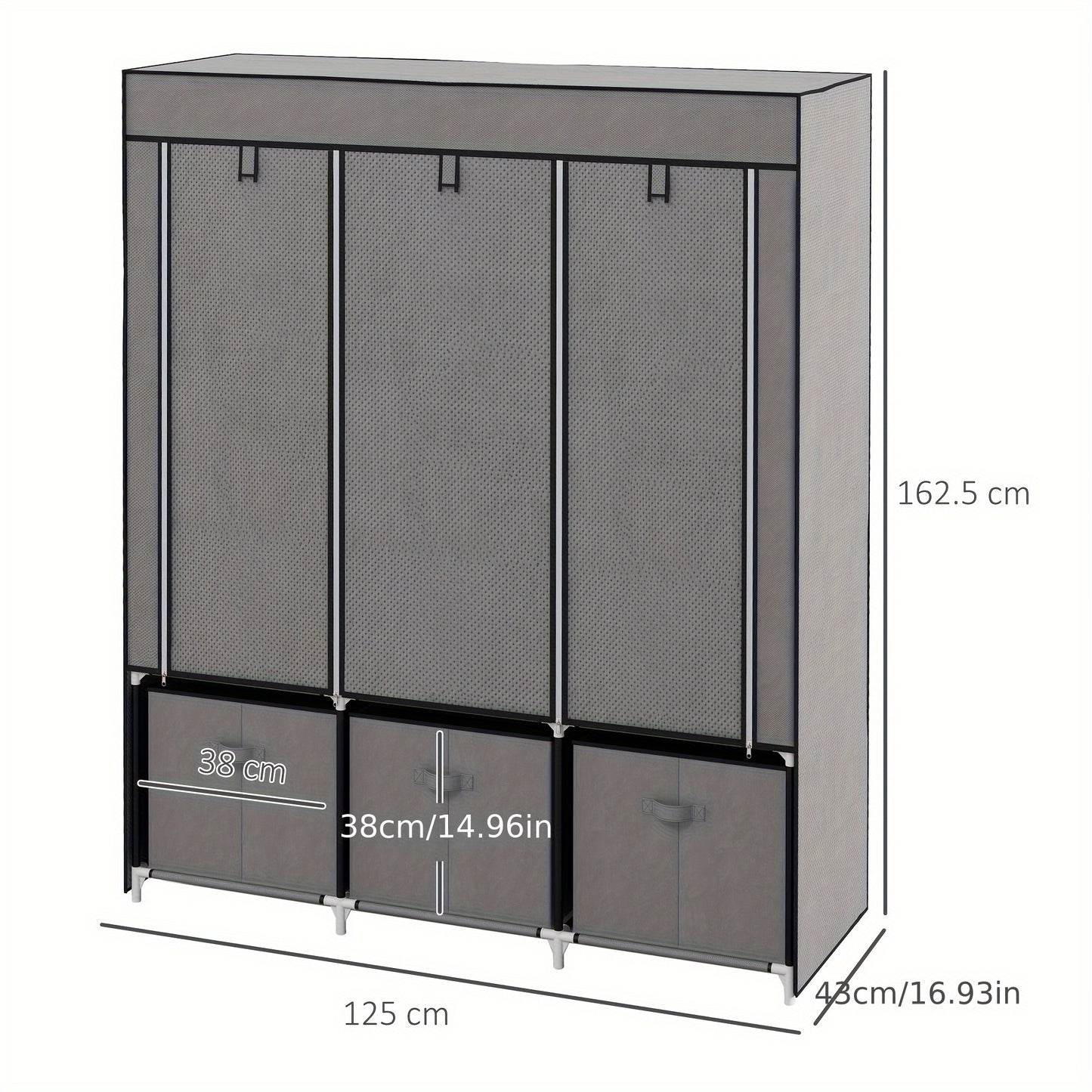 Kledingkast – Garderobekast – Kleerkast – Opbergkast – Vouwkast – Inklapbaar Met Ritssluiting – Stevig Metaalframe – Donkergrijs – 125x43x162,5 cm