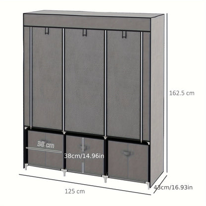 Kledingkast – Garderobekast – Kleerkast – Opbergkast – Vouwkast – Inklapbaar Met Ritssluiting – Stevig Metaalframe – Donkergrijs – 125x43x162,5 cm