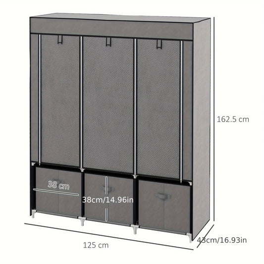 Kledingkast – Garderobekast – Kleerkast – Opbergkast – Vouwkast – Inklapbaar Met Ritssluiting – Stevig Metaalframe – Donkergrijs – 125x43x162,5 cm